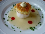 Crab Cake on Sushi Rice with Sauce